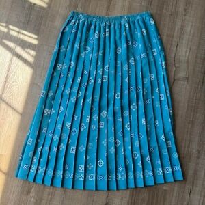 Vintage 80s Pleated Midi Skirt Women's Size 16 Blue Leslie Fay Retro Grandmacore